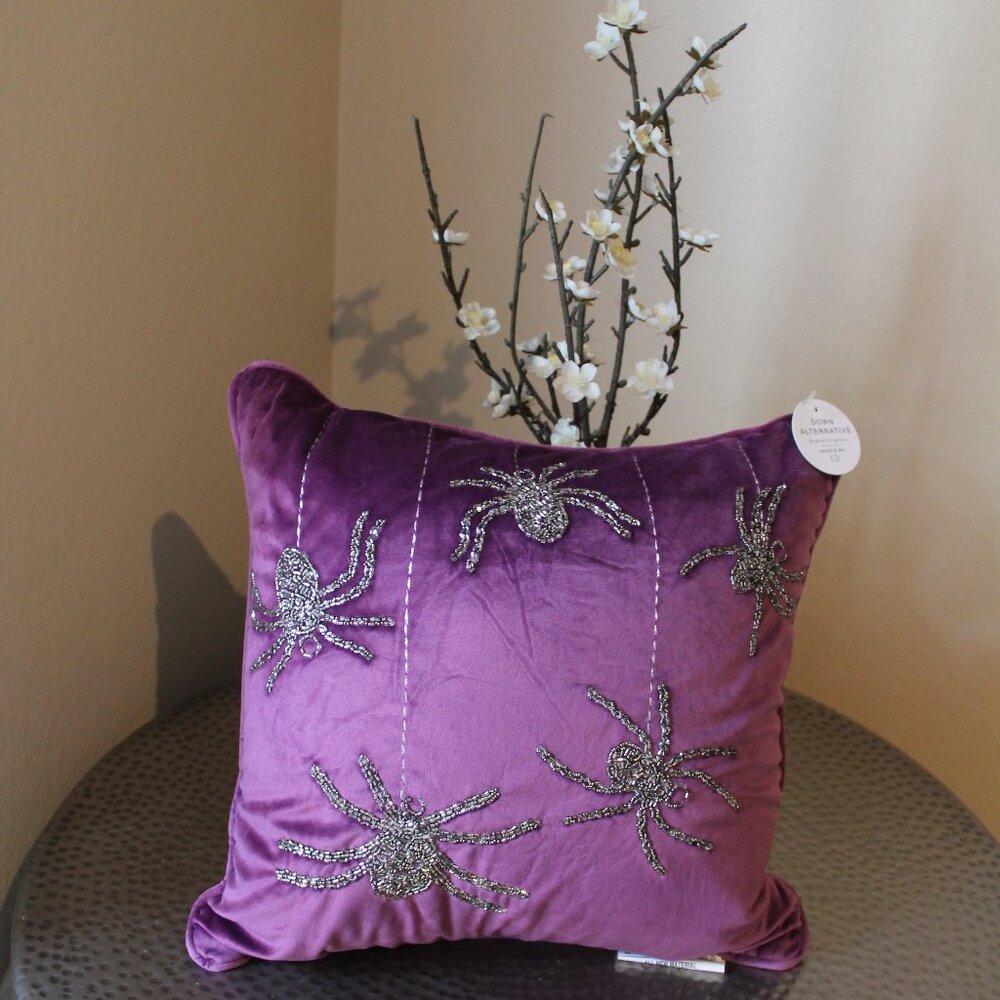 Halloween Gothic Spider Beaded Hypoallergenic Pillow NWT